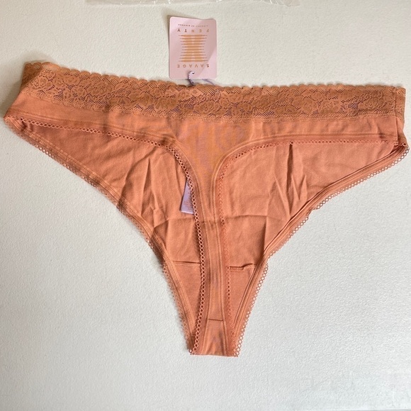 Savage x Fenty Cotton Essentials Lace-Trim Mid-Rise Thong Panty Size 3X - Picture 6 of 13